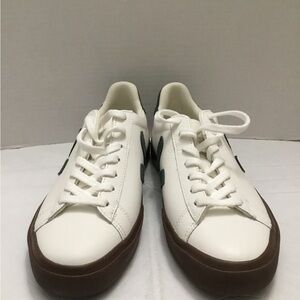 Veja White Sneakers with Green V Logo and Brown Sole